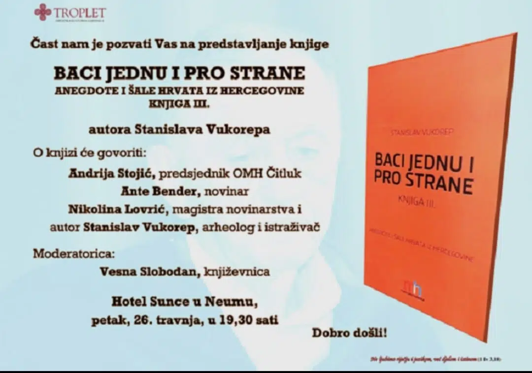 NAJAVA | Promocija knjige “Baci jednu i pro strane” Stanislava Vukorepa u Neumu