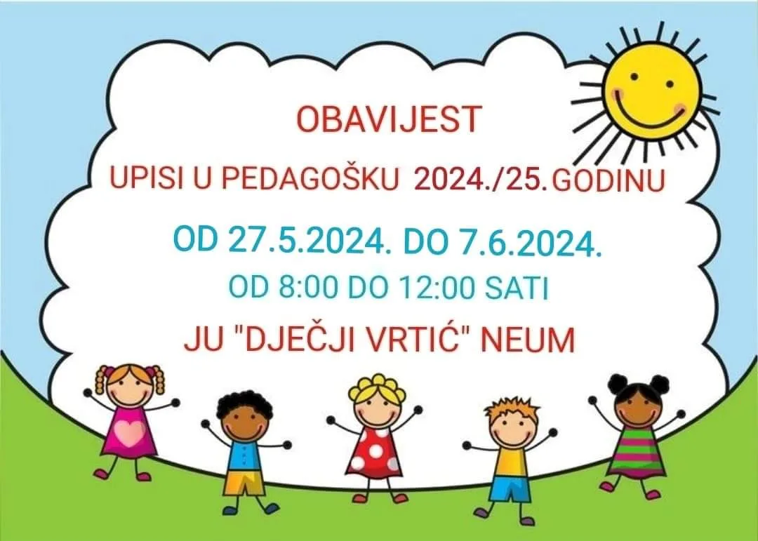 OBAVIJEST: Početak upisa djece u Dječji vrtić Neum za narednu godinu