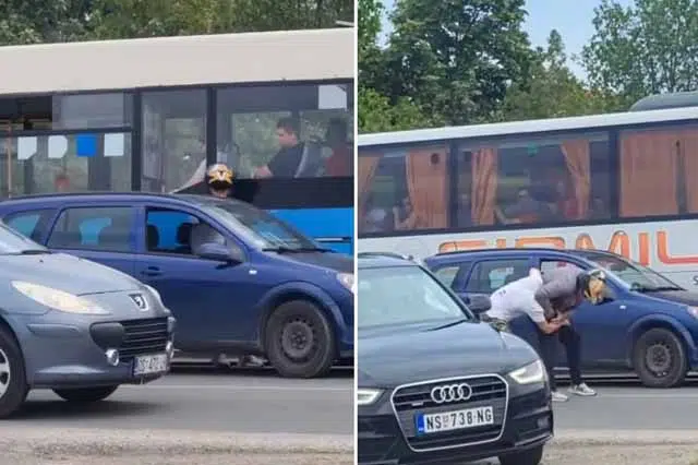 Video Makljaza Nasred Ceste Nakon Sudara Motociklista Pretukao Vozaca