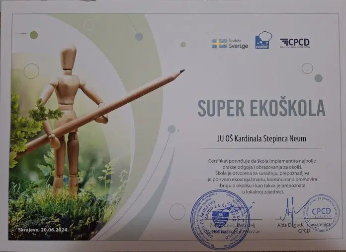 Osnovnoj školi Kardinala Stepinca dodijeljen prestižni status Super eko škole 1718912715 Osnovnoj Skoli Kardinala Stepinca Dodijeljen Prestizni Status Super Eko Skole