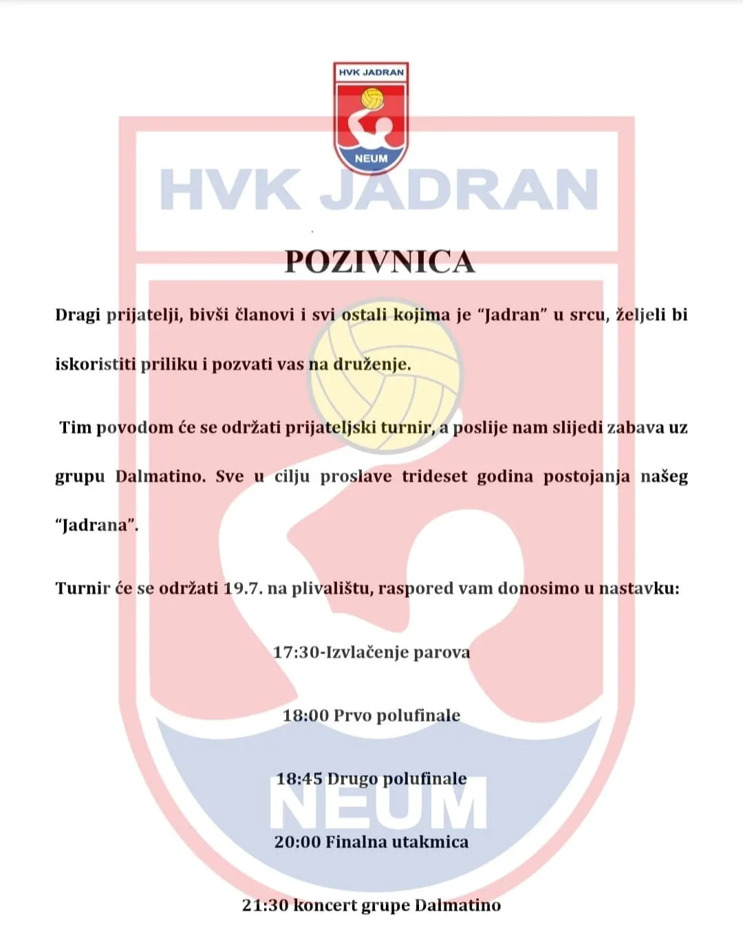 Jubilarna proslava 30 godina postojanja kluba HVK Jadran Neum