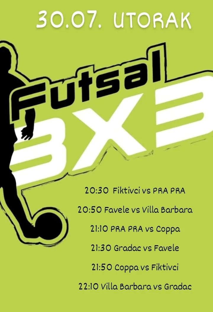 Objavljujemo raspored utakmica za prvu večer malonogometnog turnira Futsal 3×3 Neum