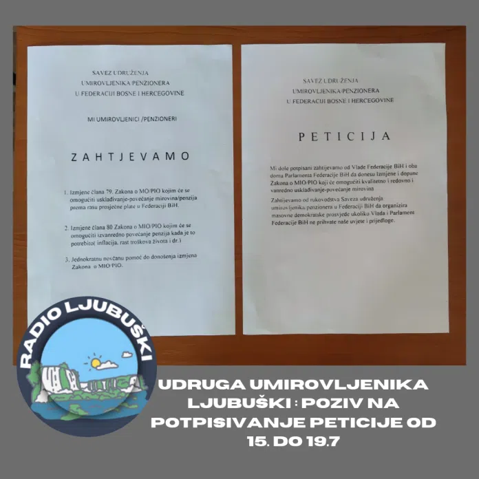 Poziv Udruge Umirovljenika Ljubuski