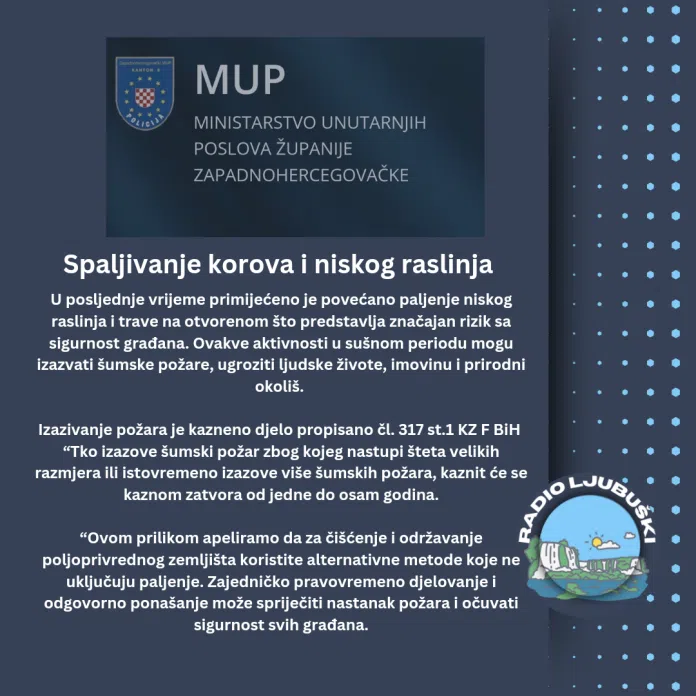 Sprijecite Paljenje Korova I Raslinja Mup Zhz