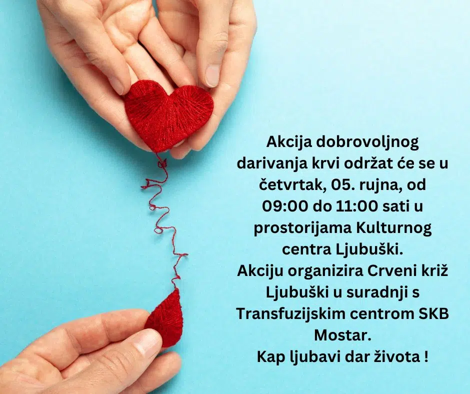 Najava: Akcija darivanja krvi za pučanstvo održat će se u četvrtak.