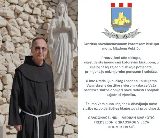 Poruka Cestitke Gradonacelnika Markotica I Predsjednika Kvesica Kotoru Biskupu Mons. Mladenu Vuksicu Preuzviseni Oce Biskupe Vijest Da St