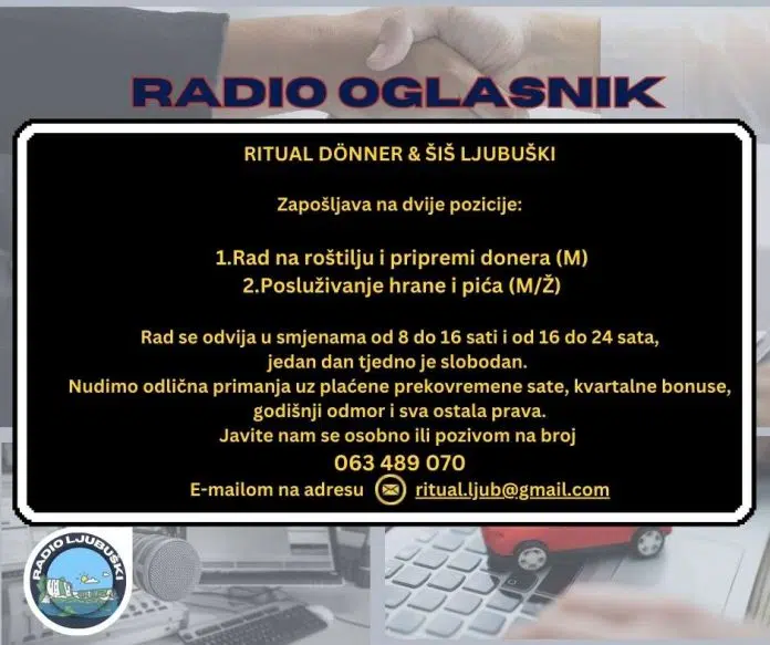 Ritual Donner Amp Sis Zaposljavamo Na Dvije Pozicije