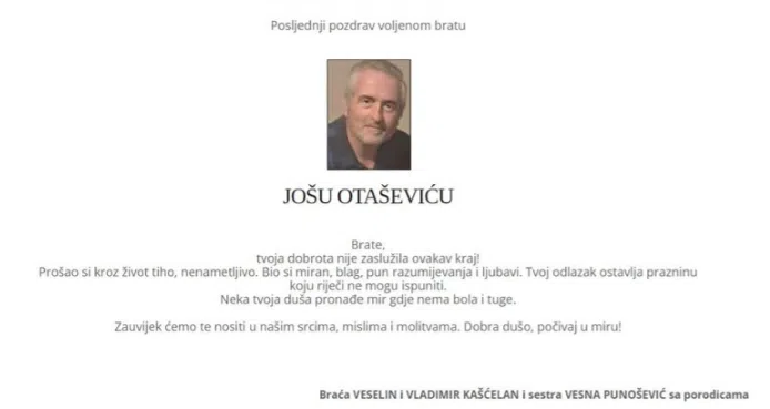 Posljednji pozdrav Joši, žrtvi masakra na Cetinju