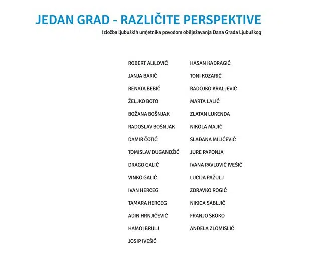 U četvrtak 20.veljače izložba 29 umjetnika iz Ljubuškog u Gradskoj