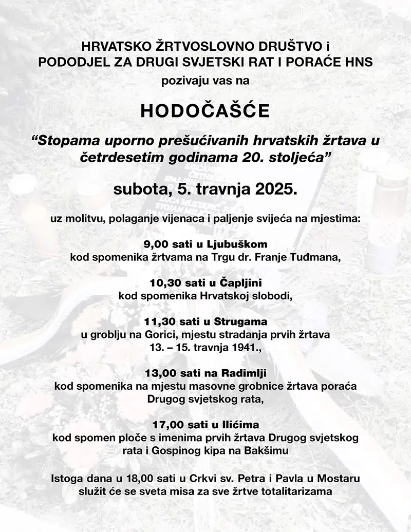 Ljubuški:80.godina sjećanja na Bleiburg u subotu 5.travnja u 9.00 sati na trgu