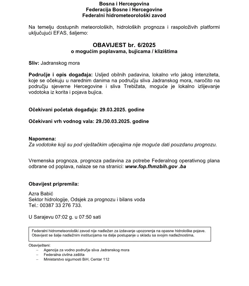 Rijeka Trebižat:Porast vodostaja, vrh vodenog vala sa subote na nedjelju