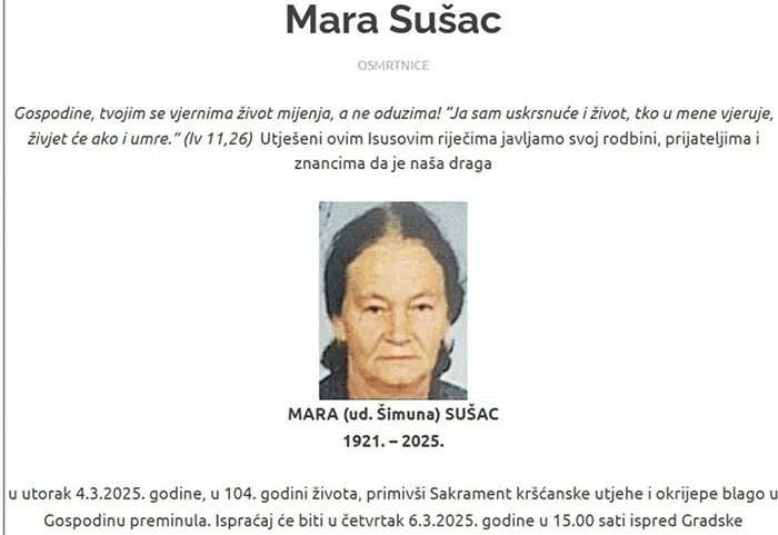 U 104. godini života preminula najstarija Trebižaćanka Mara Sušac