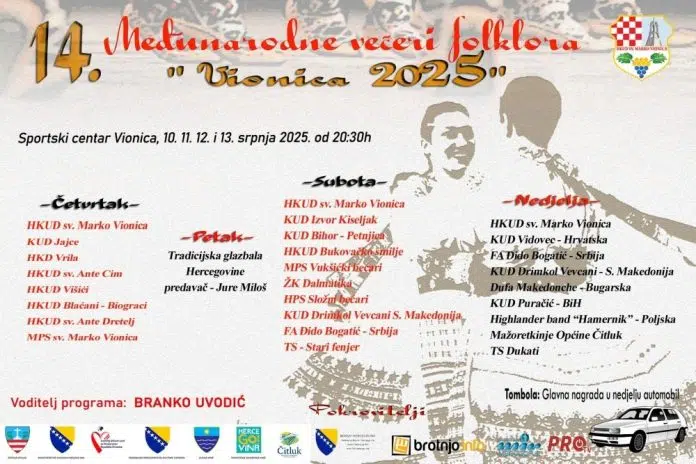 Sutra počinju 14. Međunarodne večeri folklora „Vionica 2025.“