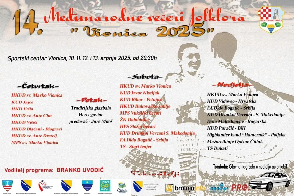 Sutra počinju 14. Međunarodne večeri folklora „Vionica 2025.“
