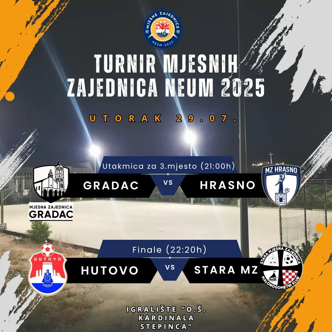 VEČERAS: Veliko finale Turnira mjesnih zajednica općine Neum 2025
