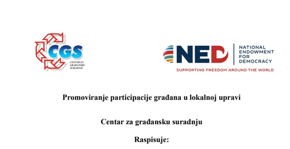 Javni poziv za dodjelu grantova za provedbu projekata/inicijativa lokalnih organizacija civilnog društva – udruženja/udruge/nevladine organizacije