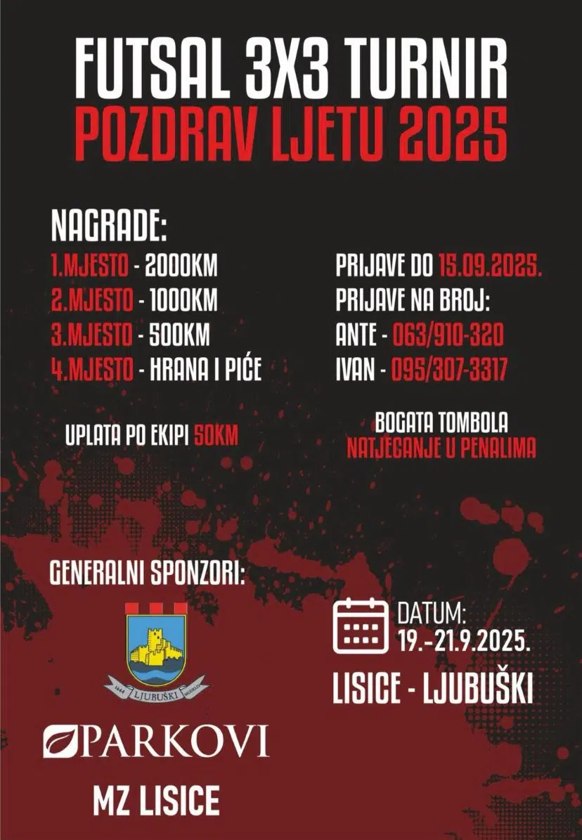 Prijave za 2.Futsal turnir “Pozdrav ljetu 2025.” u Lisicama