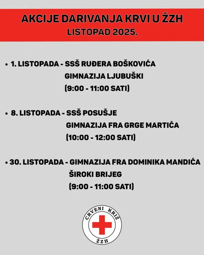 Ljubuški: Sutra akcija darivanja krvi