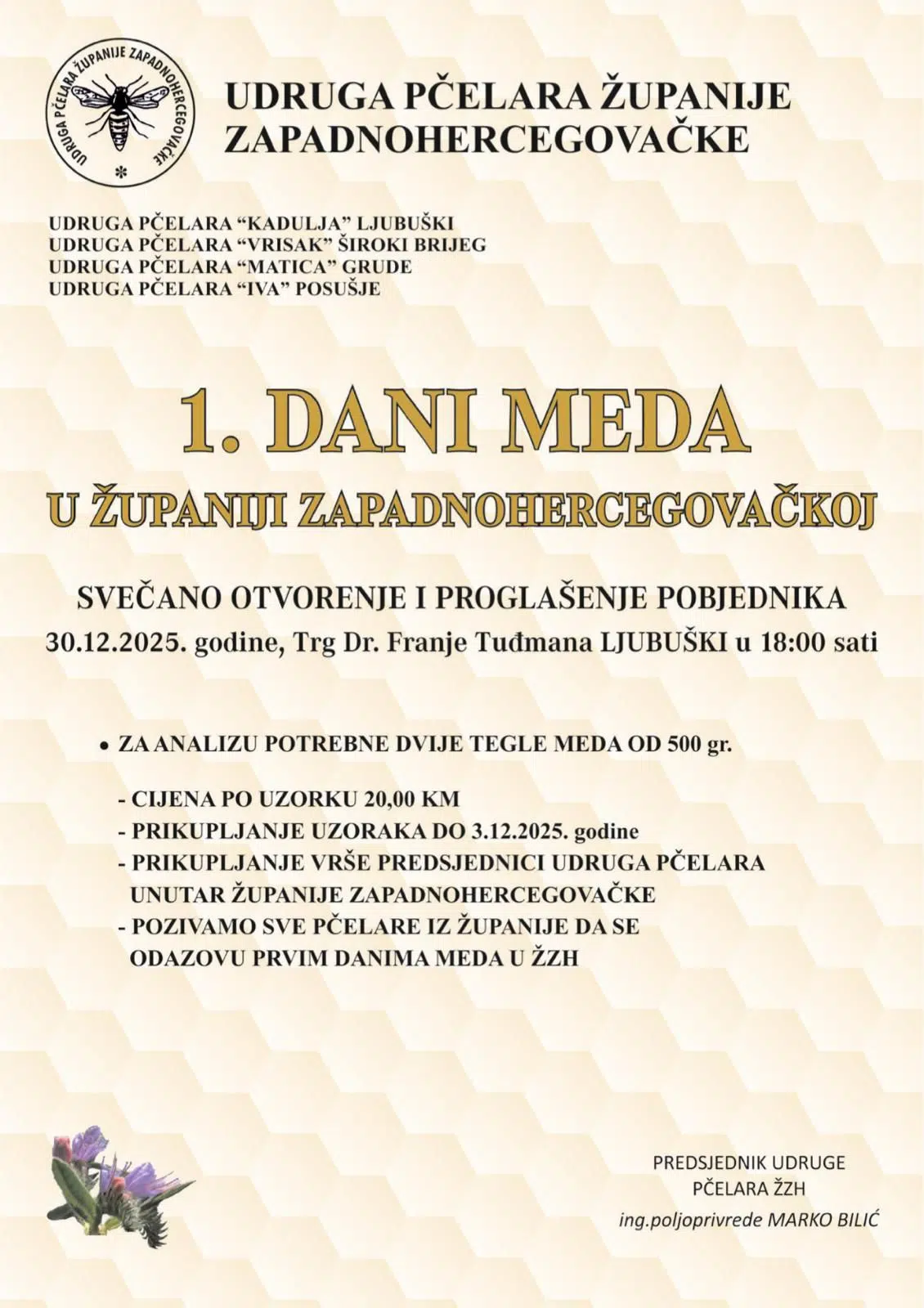 Najava: Ljubuški domaćin prvih Dana meda ŽZH