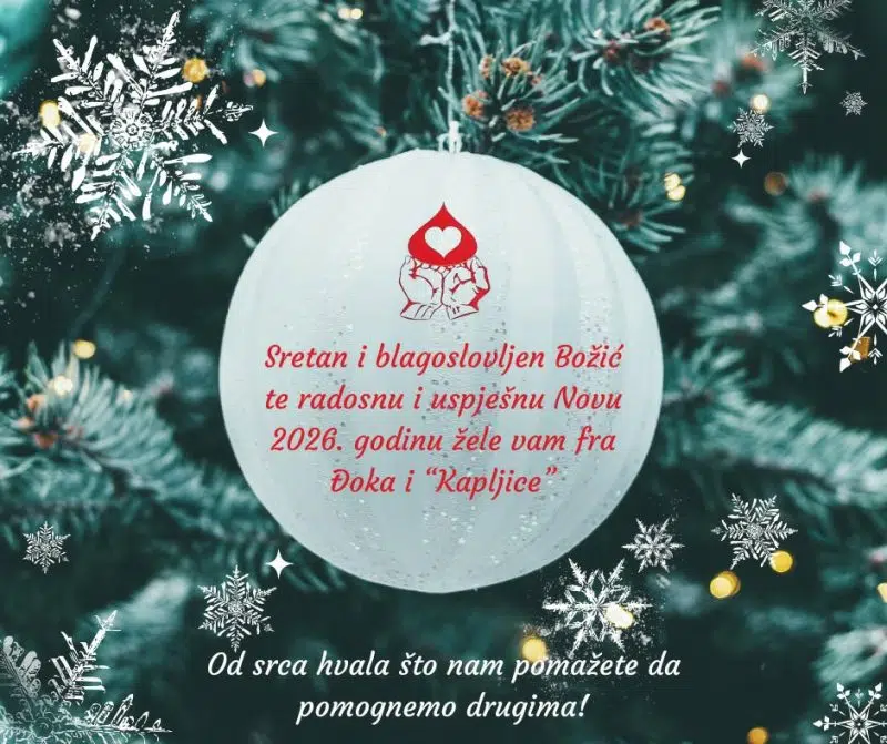 Božićna čestitka i zahvala duhovno-humanitarne udruge Kap ljubavi