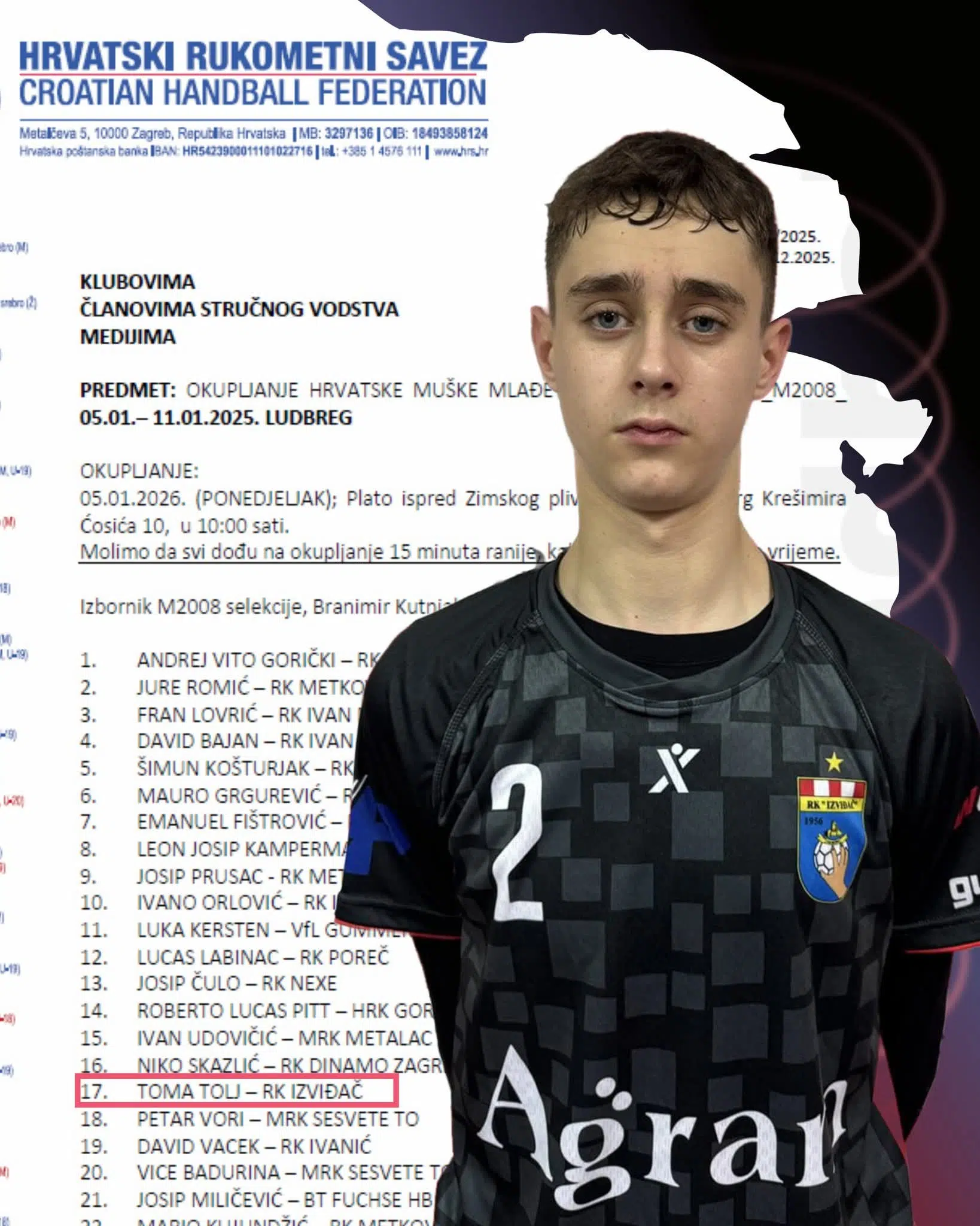 Toma Tolj član RK Izviđač Agram dobio poziv za juniorsku reprezentaciju Hrvatske