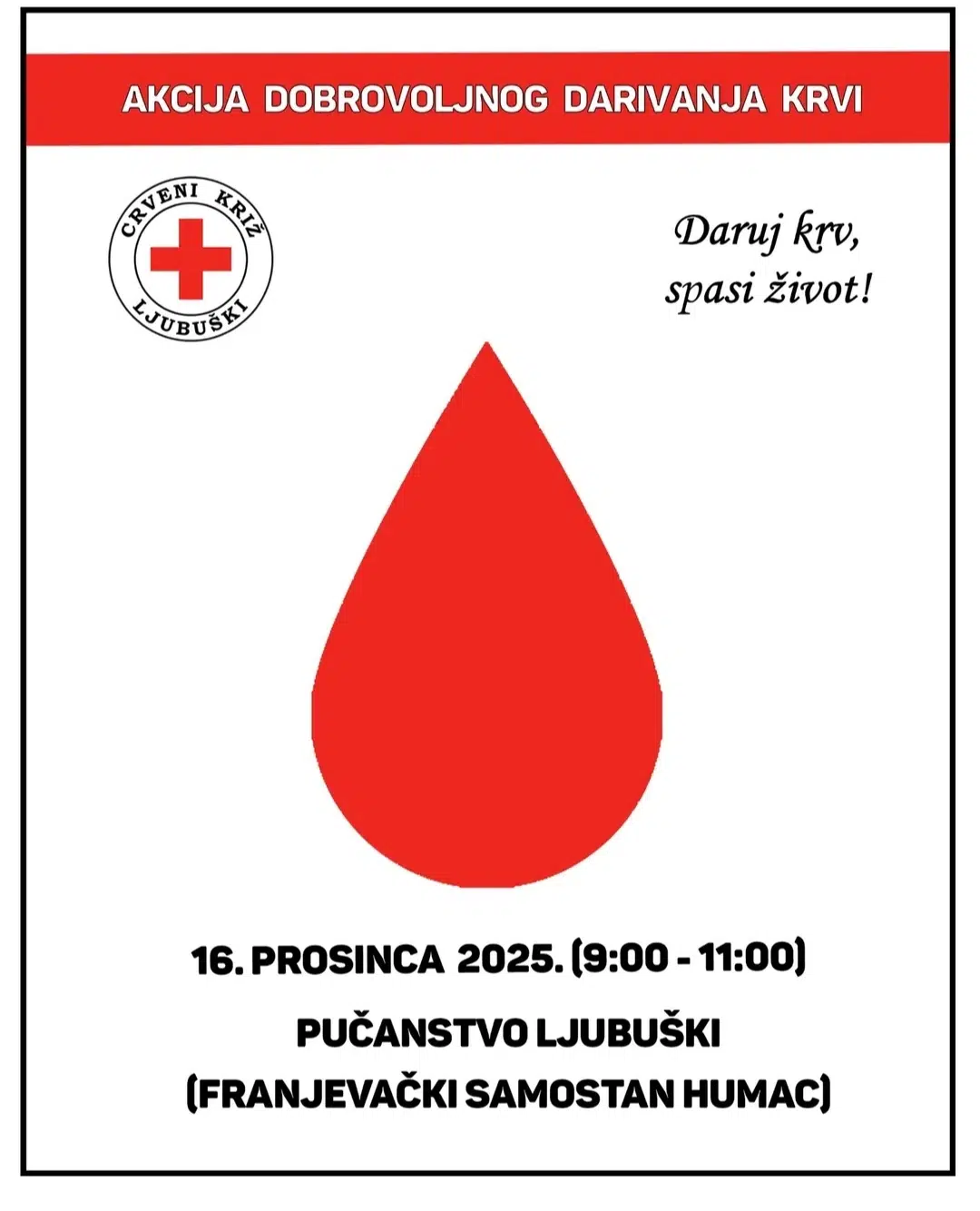 U Franjevačkom samostanu Humac darivanje krvi za pučanstvo u sklopu duhovne priprave za Božić
