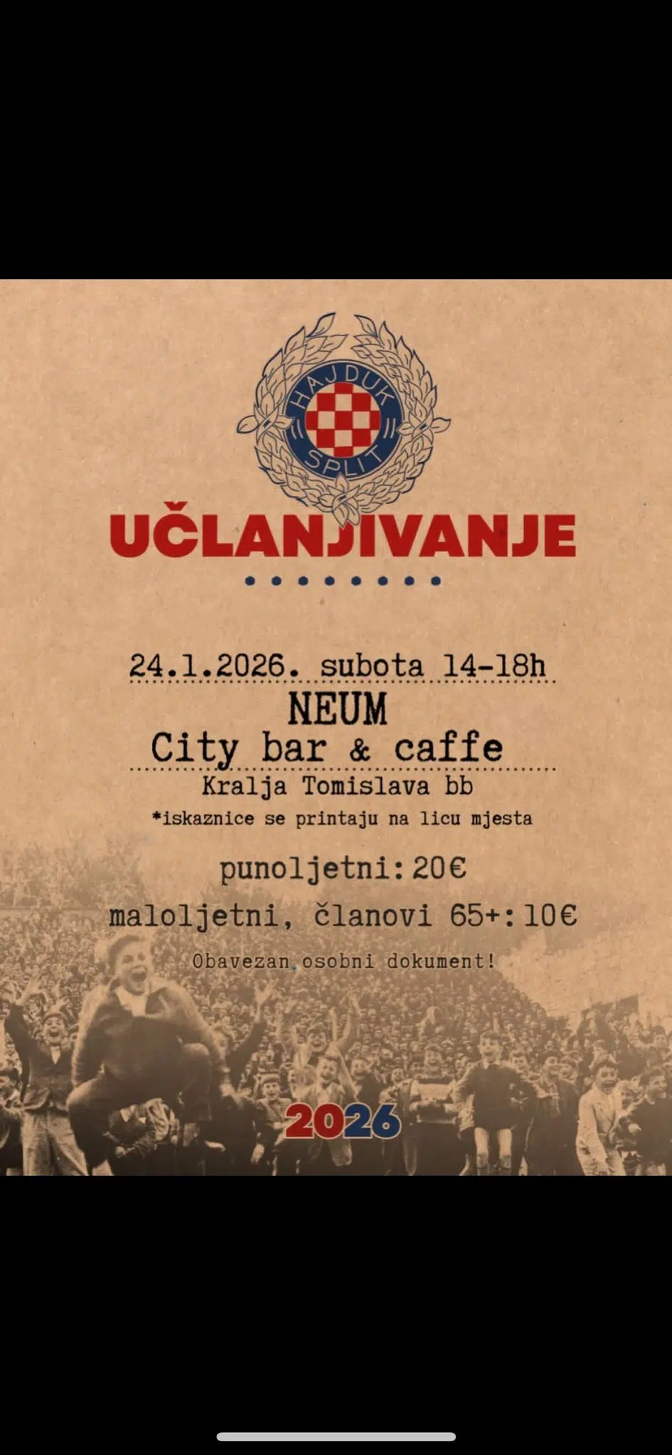 Postani i ti dio Hajdukove obitelji: Poziv za učlanjenje u Neumu