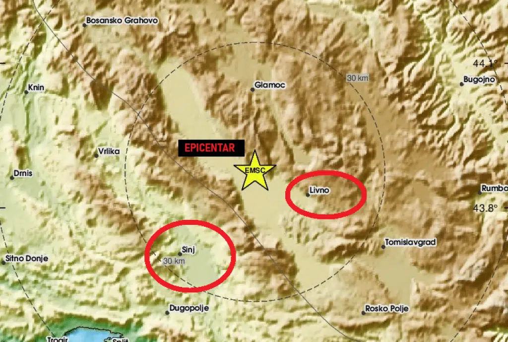 Pogledajte kartu, Sinj i Livno na pola puta od epicentra! U Zagori je treslo koliko i u BIH, evo što javljaju građani