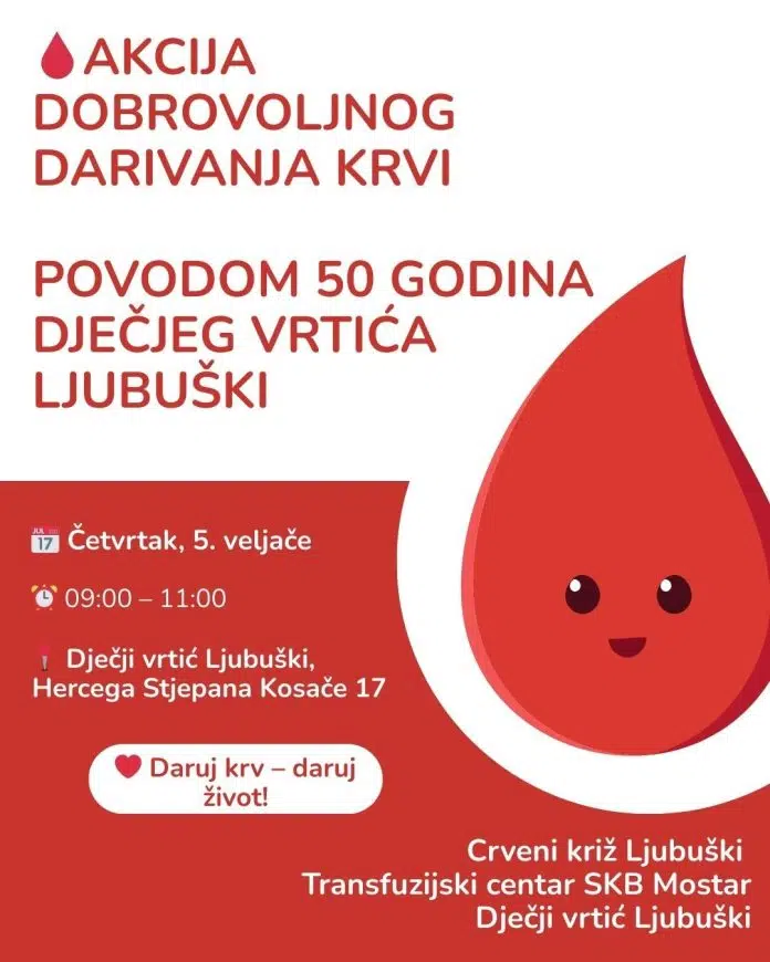 Akcija dobrovoljnog darivanja krvi u Dječjem vrtiću Ljubuški