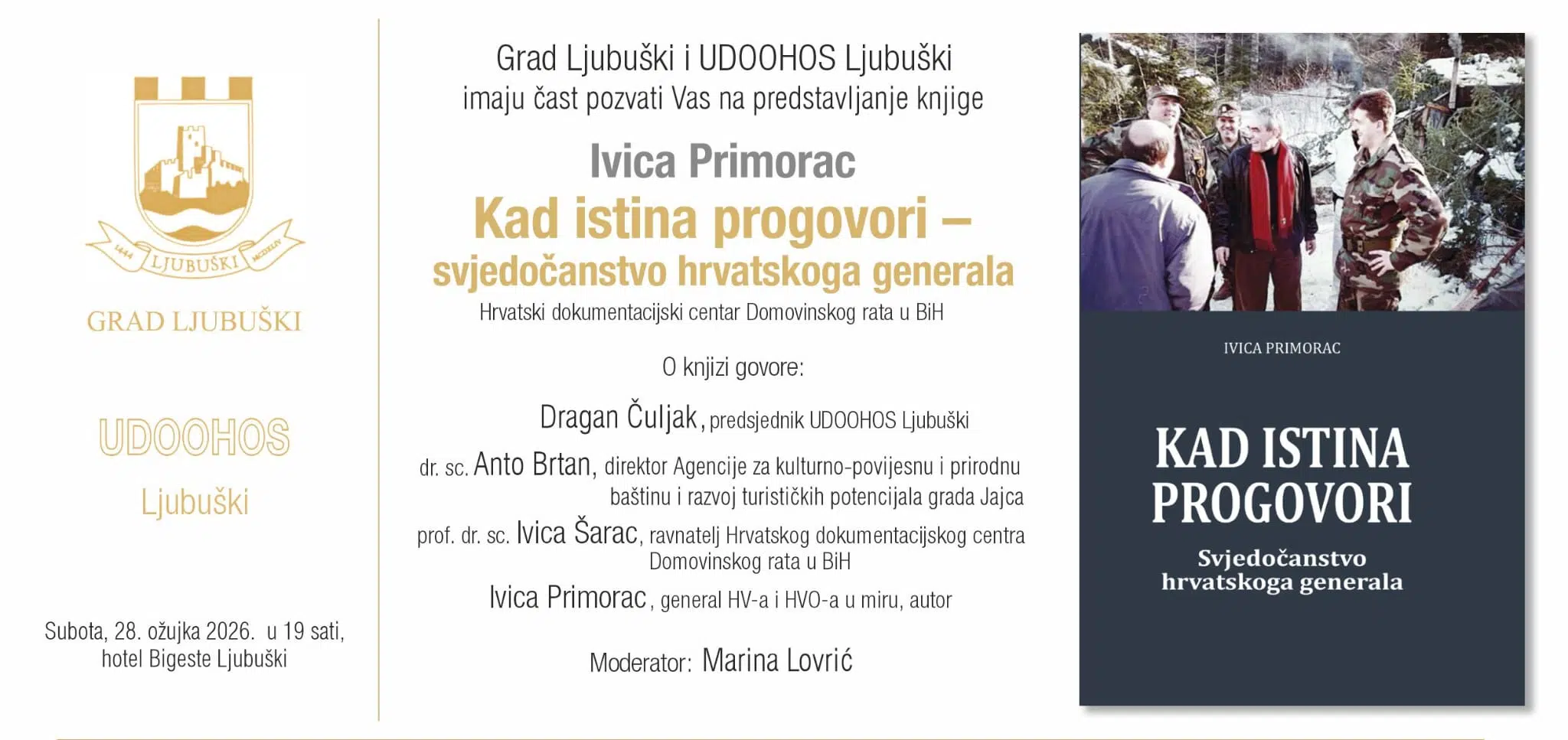 Najava: Predstavljanje knjige “Kad istina progovori – svjedočanstvo hrvatskog generala”