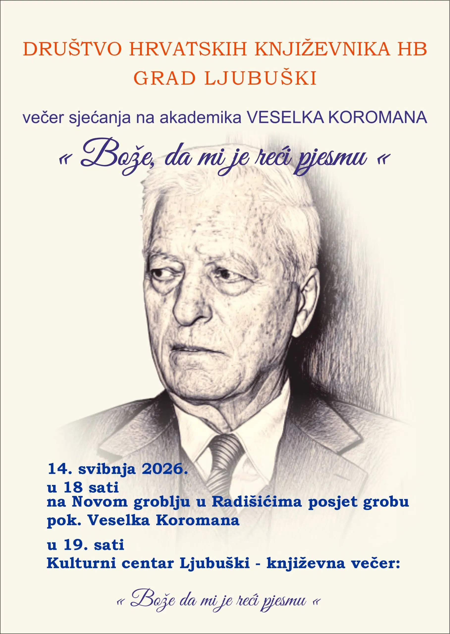 Ljubuški: Pjesnička večer sjećanja na akademika Veselka Koromana