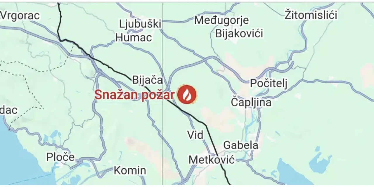 Aktivan požar otvorenog prostora na brdu Jasenica kod Ljubuškog