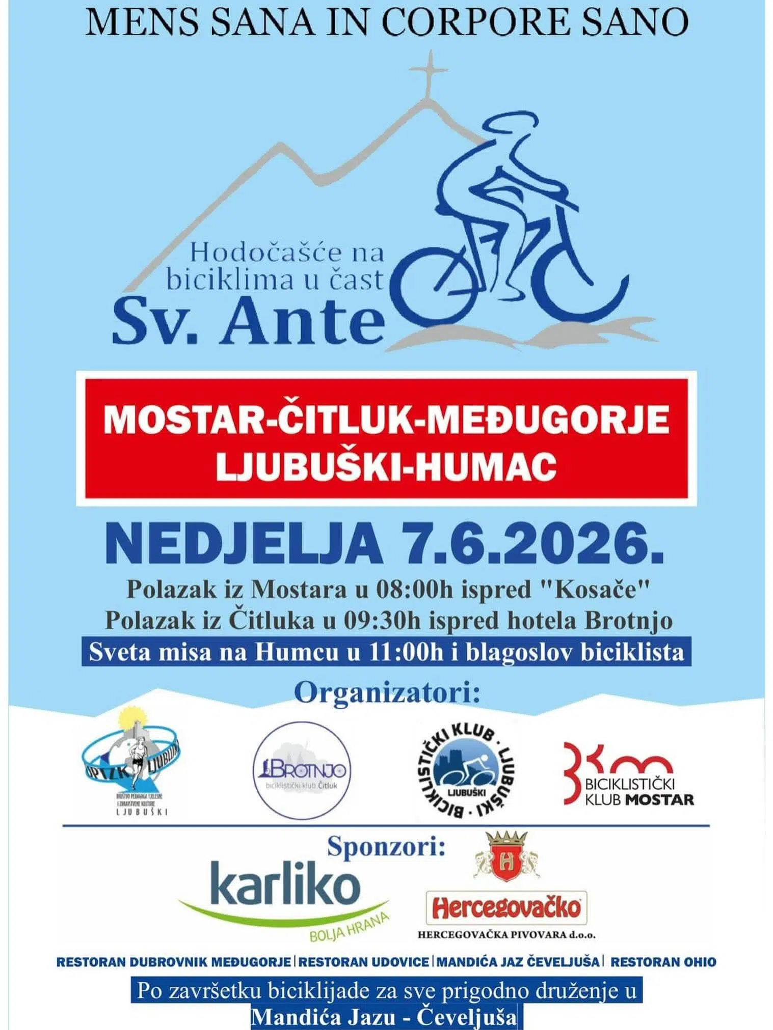 U nedjelju “Biciklijada svetom Anti “
