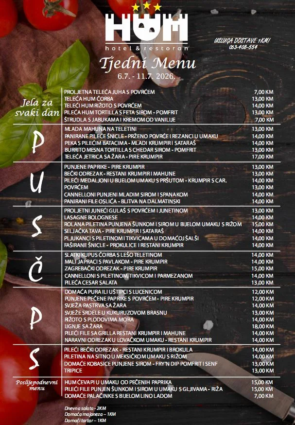 Hotel Hum:Dnevna ponuda jela