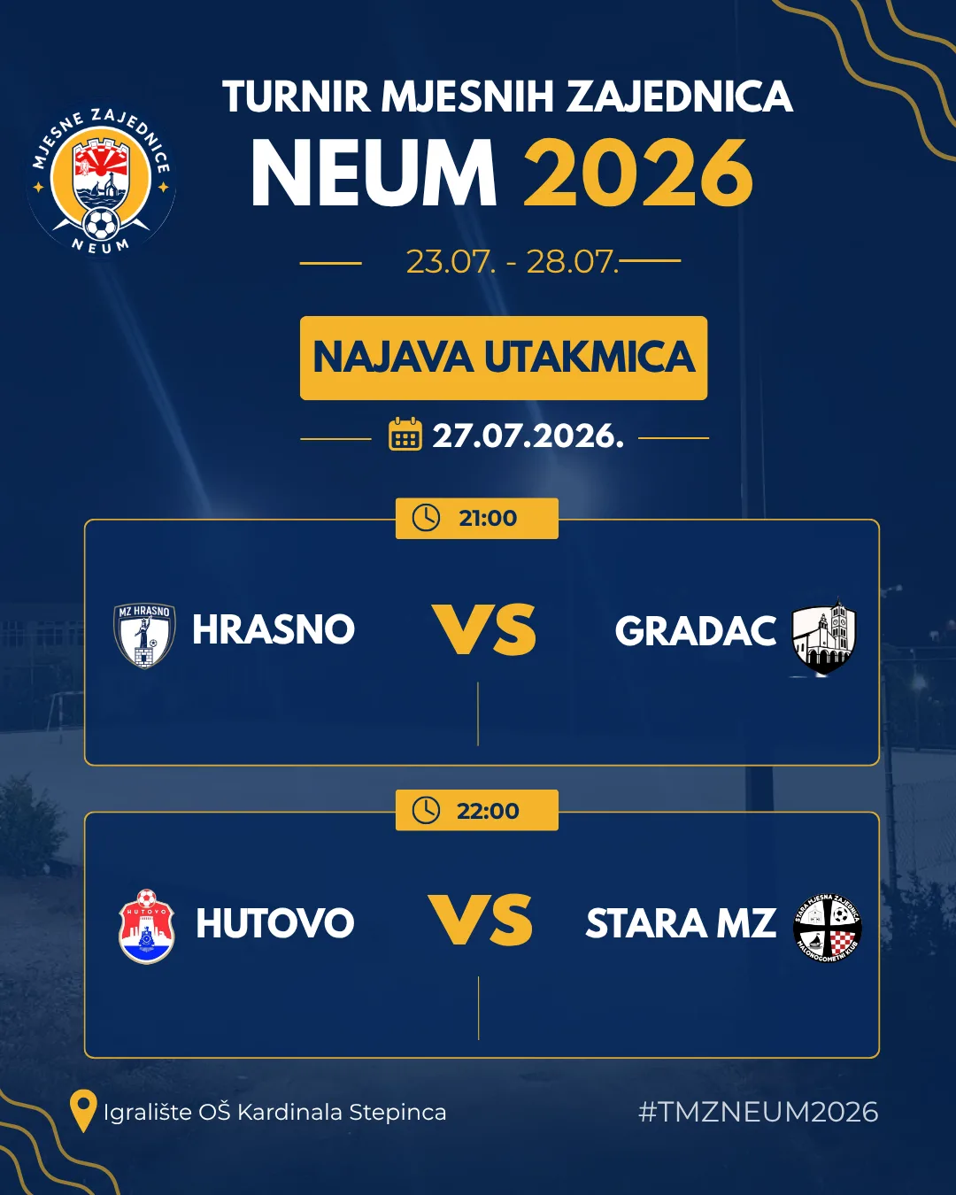 NAJAVA: Večeras se igraju polufinalni susreti Turnira mjesnih zajednica Neum 2026
