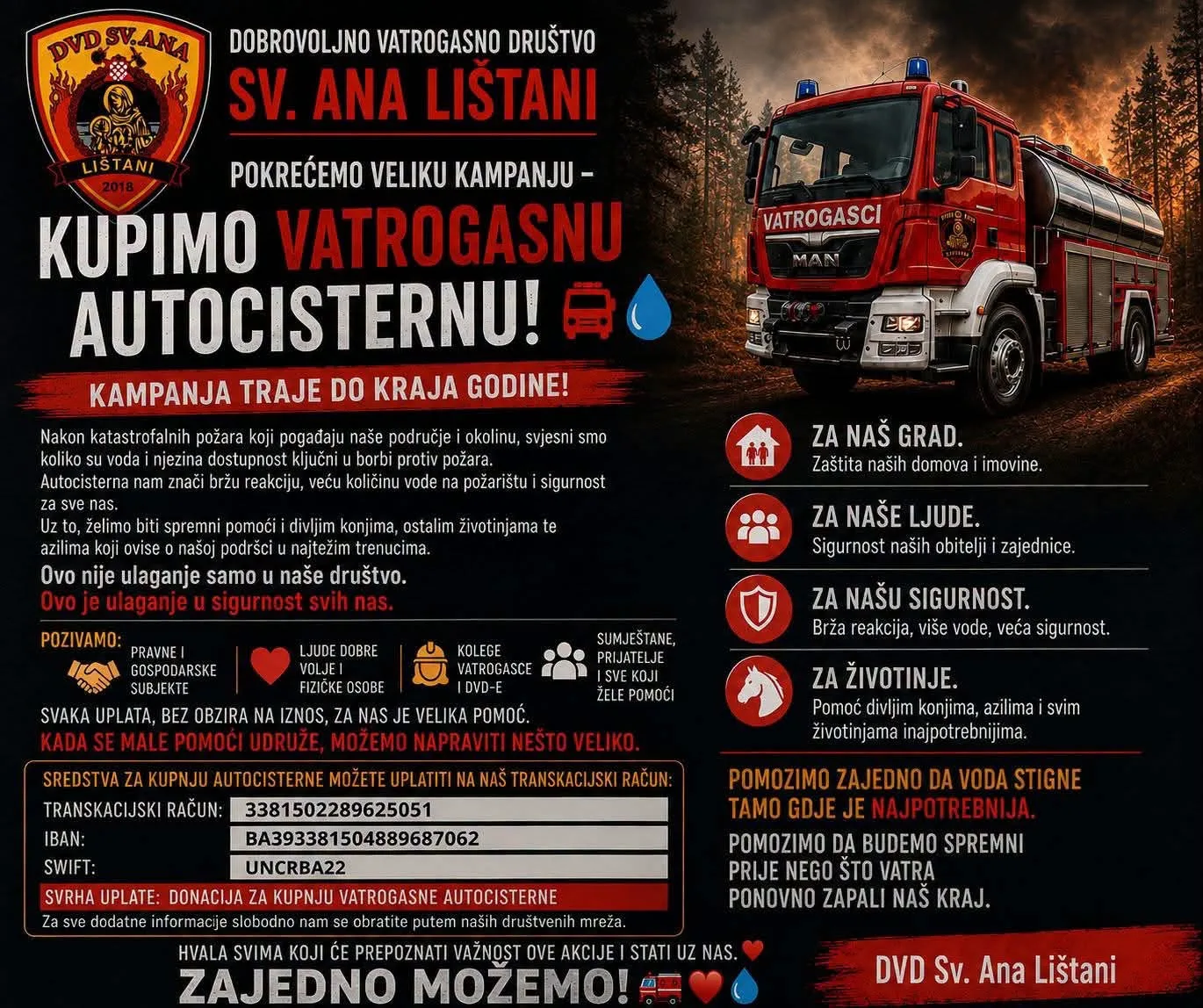 DVD Sv. Ana Lištani: Pokrećemo kampanju za kupovinu vatrogasne autocisterne