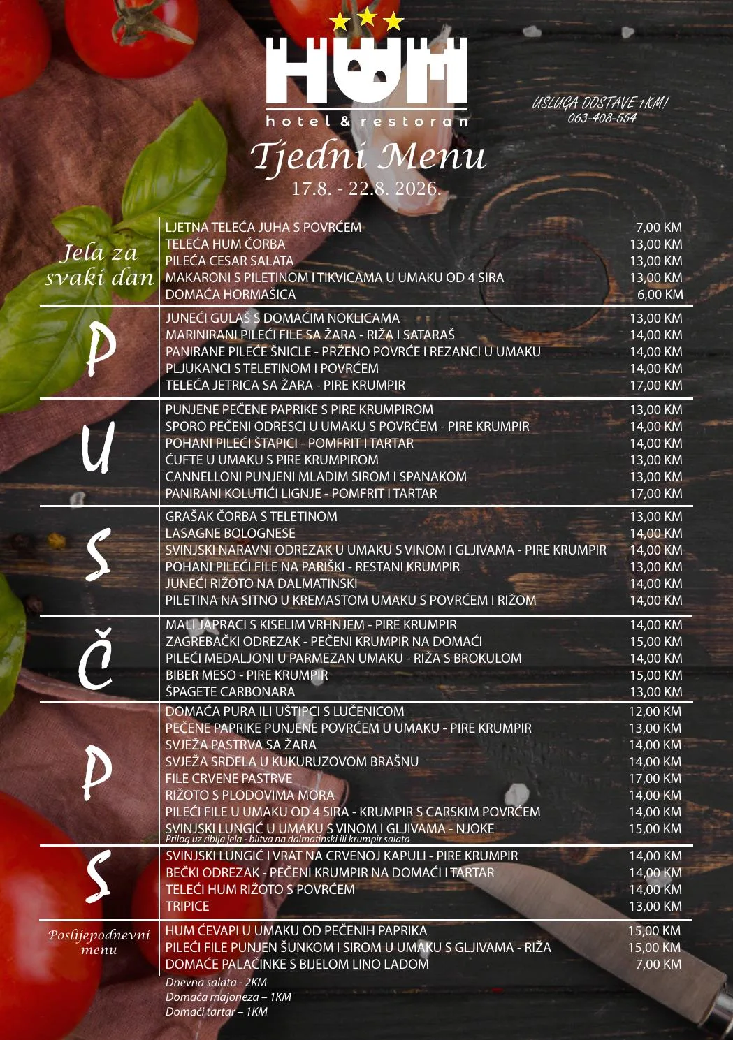Hotel Hum:Dnevna ponuda jela