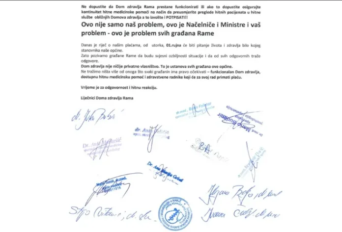 Liječnici DZ Rama najavljuju štrajk