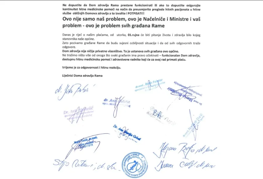 Liječnici DZ Rama najavljuju štrajk