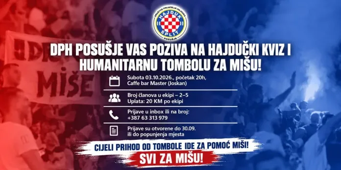 Društvo prijatelja Hajduka Posušje organizira kviz i tombolu „Svi za