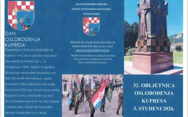 Najava: Obilježavanje 32. obljetnice oslobođenja Kupresa