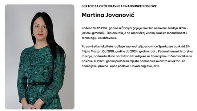 Čapljinka Martina Jovanović preuzela funkciju od dopremijera i ministra razvoja, poduzetništva i obrta