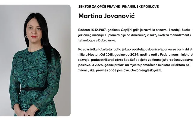 Čapljinka Martina Jovanović preuzela funkciju od dopremijera i ministra razvoja, poduzetništva i obrta