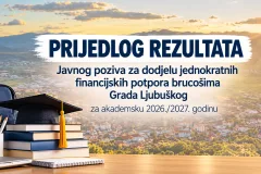 Prijedlog rezultata Javnog poziva za dodjelu jednokratnih financijskih potpora brucošima Grada Ljubuškog za akademsku 2026./2027. godinu