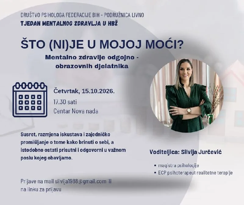 Tjedan mentalnog zdravlja u HBŽ-u: „Što (ni)je u mojoj moći?”