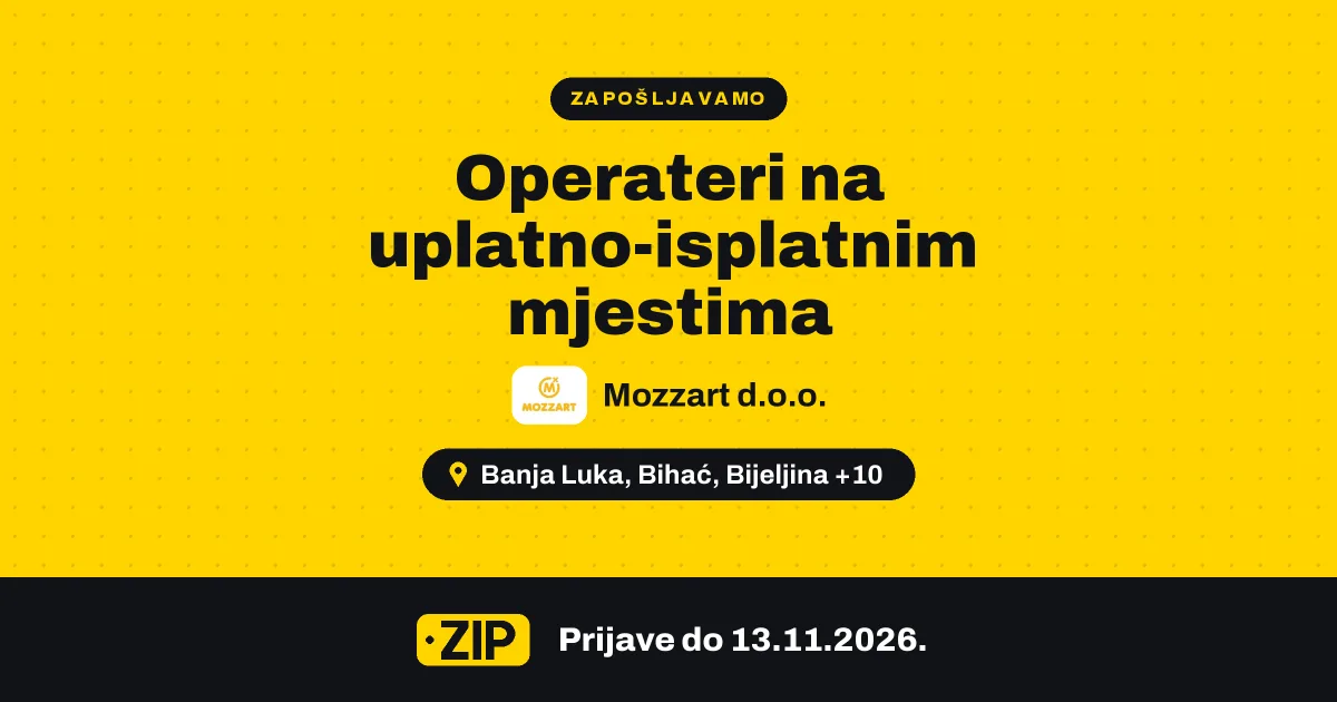 Mozzart d.o.o. zapošljava: Operateri na uplatno-isplatnim mjestima (Cijela BiH)